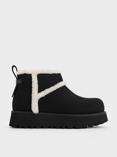 Charles & Keith - Textured Fur-Trim Flatform Ankle Boots - Charles & Keith - Modalova