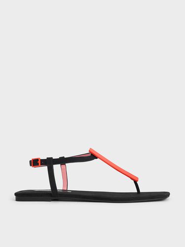 Charles & Keith - Textured Metallic Accent T-Bar Thong Sandals - Charles & Keith - Modalova