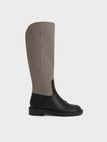 Charles & Keith - Gabine Leather Checkered Interlocking-Accent Knee-High Boots - Charles & Keith - Modalova