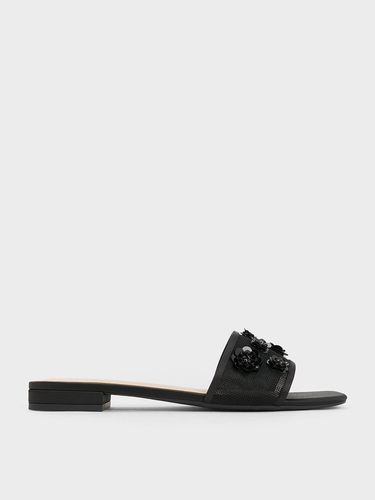 Charles & Keith - Mesh & Satin Sequin-Flower Slide Sandals - Charles & Keith - Modalova