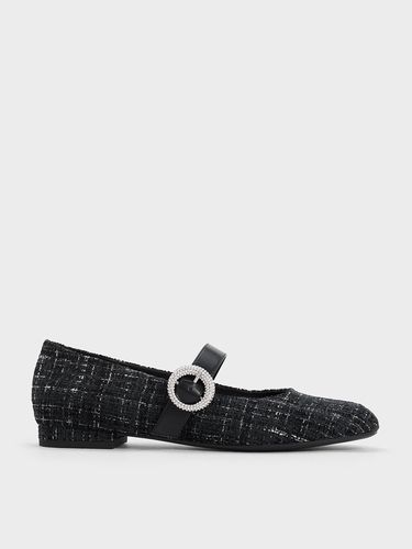 Charles & Keith - Tweed Crystal-Embellished Buckle Mary Jane Flats - Charles & Keith - Modalova