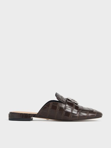 Charles & Keith - Croc-Effect Leather Metallic-Accent Loafer Mules - Charles & Keith - Modalova