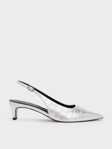 Charles & Keith - Croc-Effect Pointed-Toe Kitten-Heel Slingback Pumps - Charles & Keith - Modalova