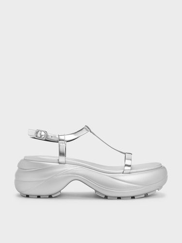 Charles & Keith - Metallic T-Bar Curved Platform Sports Sandals - Charles & Keith - Modalova