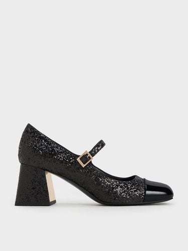 Charles & Keith - Patent Glittered Trapeze-Heel Mary Janes - Charles & Keith - Modalova