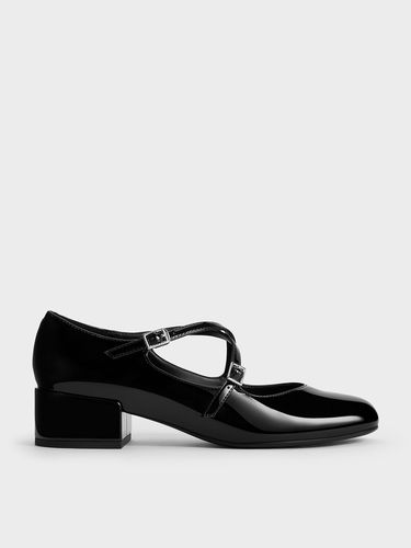 Charles & Keith - Patent Crossover-Strap Block-Heel Mary Janes - Charles & Keith - Modalova