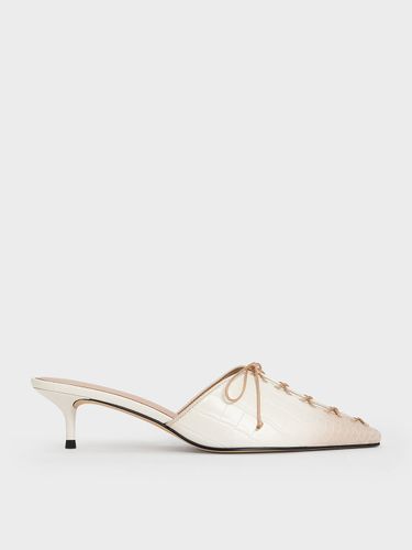 Charles & Keith - Croc-Effect Lace-Up Pointed-Toe Kitten-Heel Mules - Charles & Keith - Modalova