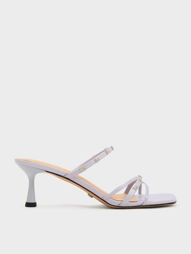 Charles & Keith - Square Crystal-Embellished Metallic Leather Heeled Mules - Charles & Keith - Modalova