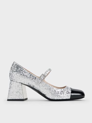 Charles & Keith - Patent Glittered Trapeze-Heel Mary Janes - Charles & Keith - Modalova