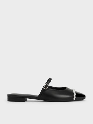 Charles & Keith - Pearl-Embellished Cap-Toe Flat Mules - Charles & Keith - Modalova
