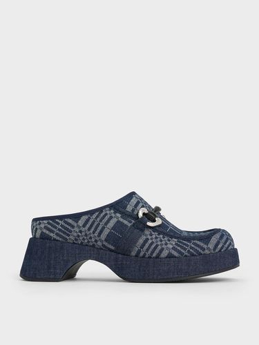 Charles & Keith - Denim Plaid Metallic Accent Platform Mules - Charles & Keith - Modalova