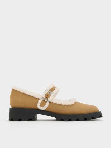 Charles & Keith - Textured Fur-Trim Buckled Mary Janes - Charles & Keith - Modalova