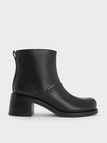 Charles & Keith - Stitch-Trim Block-Heel Ankle Boots - Charles & Keith - Modalova