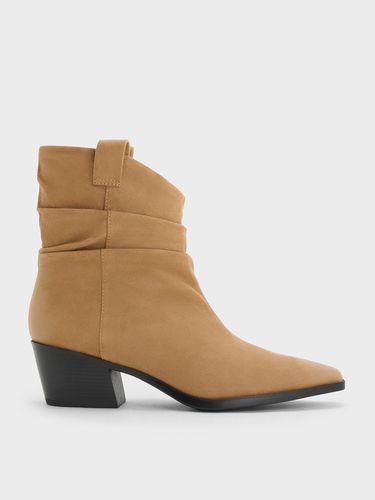 Charles & Keith - Textured Ruched Almond-Toe Cowboy Ankle Boots - Charles & Keith - Modalova