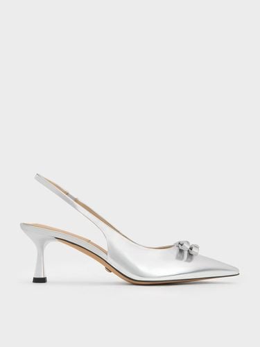 Charles & Keith - Bow Crystal-Embellished Metallic Leather Slingback Pumps - Charles & Keith - Modalova