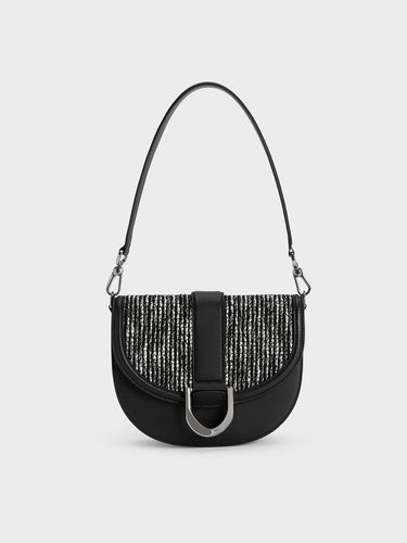 Charles & Keith - Gabine Leather & Tweed Saddle Bag - Charles & Keith - Modalova