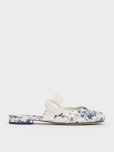 Charles & Keith - Floral-Print Oval-Buckle Flat Mules - Charles & Keith - Modalova