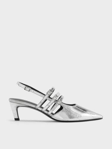 Charles & Keith - Metallic-Pumps mit dreifachem Riemchen, spitzer Zehenpartie, Kitten-Absatz und Fersenriemchen - Charles & Keith - Modalova