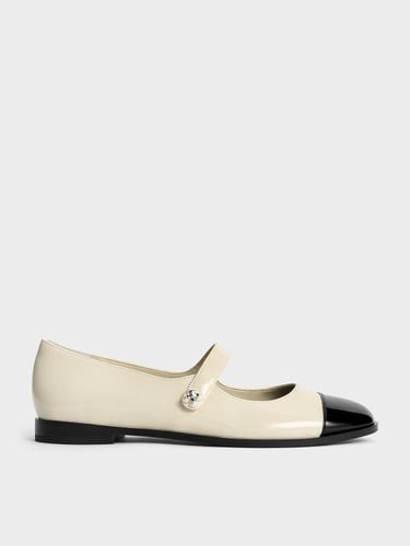 Charles & Keith - Patent Pearl-Embellished Flower-Buckle Cap-Toe Mary Janes - Charles & Keith - Modalova