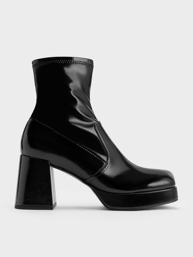 Charles & Keith - Patent Crinkle-Effect Block-Heel Boots - Charles & Keith - Modalova