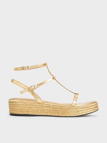 Charles & Keith - Metallic Leather T-Bar Espadrille Sandals - Charles & Keith - Modalova