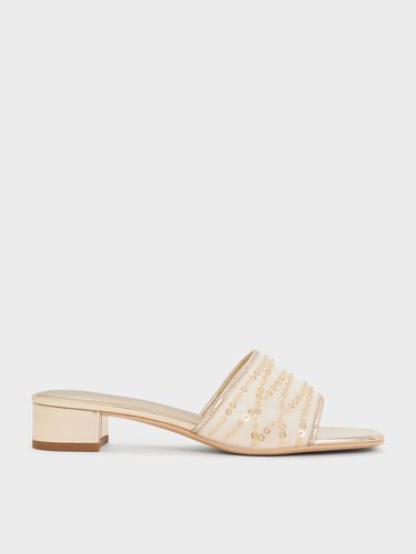 Charles & Keith - Mesh Metallic Sequinned Block-Heel Mules - Charles & Keith - Modalova