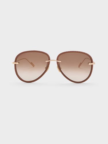 Charles & Keith - Leather Braided-Rim Aviator Sunglasses - Charles & Keith - Modalova