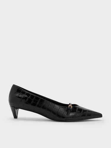 Charles & Keith - Croc-Effect Buckled Pointed-Toe Kitten-Heel Pumps - Charles & Keith - Modalova