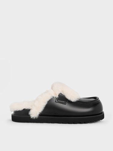 Charles & Keith - Fur-Trim Flatform Mules - Charles & Keith - Modalova