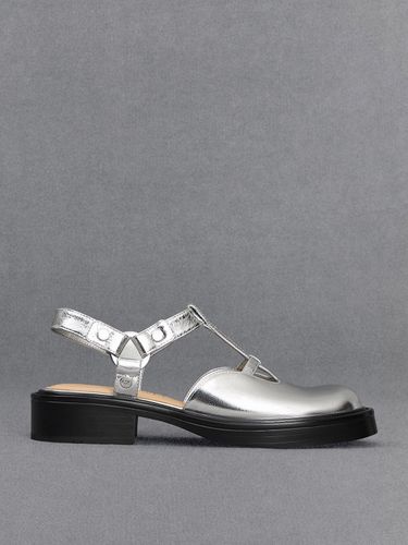 Charles & Keith - Metallic Leather Cut-Out T-Bar Mary Jane Flats - Charles & Keith - Modalova