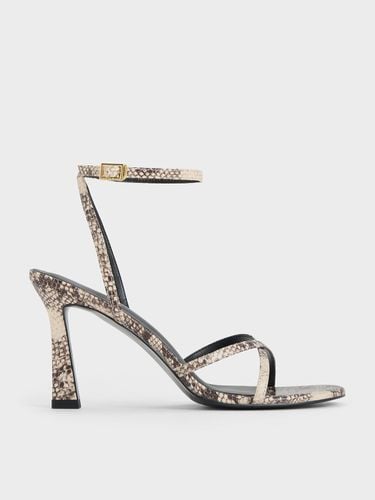 Charles & Keith - Snake-Print Crossover-Strap Heeled Sandals - Charles & Keith - Modalova