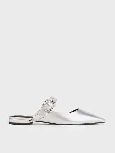 Charles & Keith - Metallic Crystal-Buckle Pointed-Toe Mules - Charles & Keith - Modalova