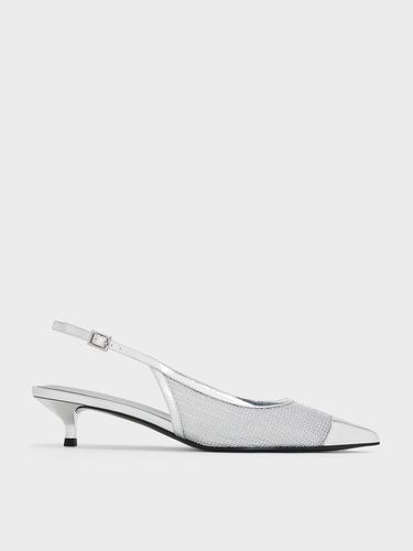 Charles & Keith - Mesh Metallic Cap-Toe Kitten-Heel Pumps - Charles & Keith - Modalova