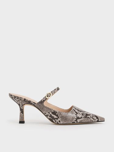 Charles & Keith - Snake-Print Buckle-Strap Heeled Mules - Charles & Keith - Modalova