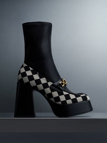 Charles & Keith - Checkered Metallic Accent Platform Ankle Boots - Charles & Keith - Modalova