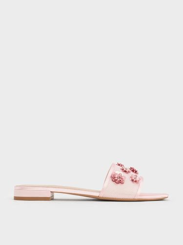 Charles & Keith - Mesh & Satin Sequin-Flower Slide Sandals - Charles & Keith - Modalova