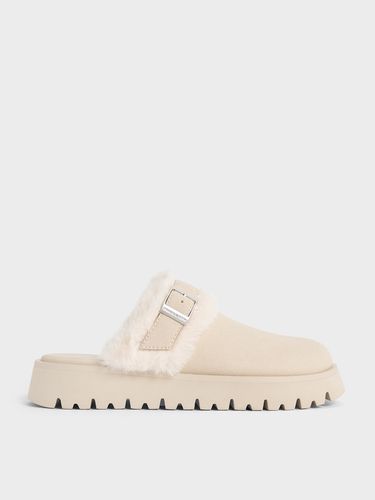 Charles & Keith - Hannah Textured Fur-Trim Buckled Mules - Charles & Keith - Modalova