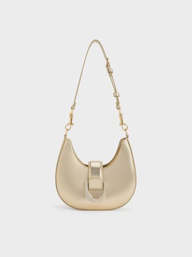 Charles & Keith - Gabine Metallic Leather Crystal-Embellished Hobo Bag - Charles & Keith - Modalova