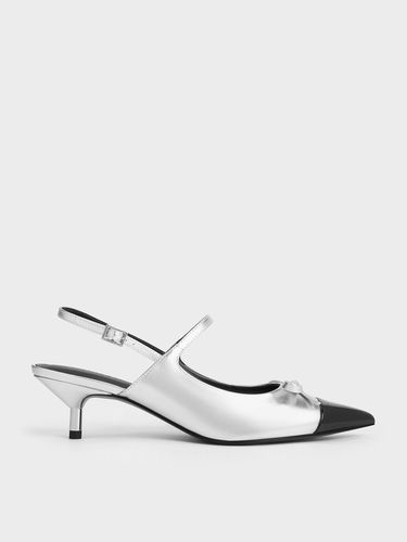 Charles & Keith - Metallic Bow Cap-Toe Kitten-Heel Slingback Pumps - Charles & Keith - Modalova