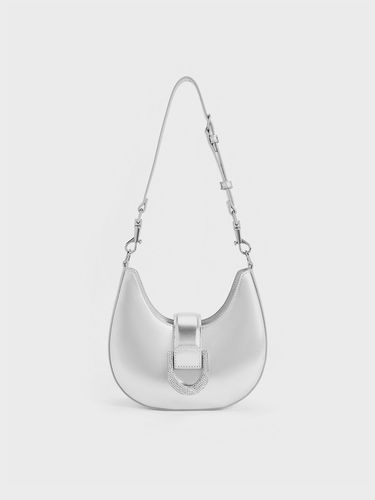 Charles & Keith - Gabine Metallic Leather Gem-Embellished Hobo Bag - Charles & Keith - Modalova