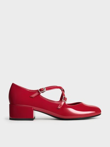 Charles & Keith - Patent Crossover-Strap Block-Heel Mary Janes - Charles & Keith - Modalova