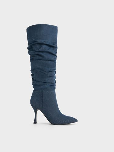 Charles & Keith - Aster Denim Ruched Knee-High Boots - Charles & Keith - Modalova