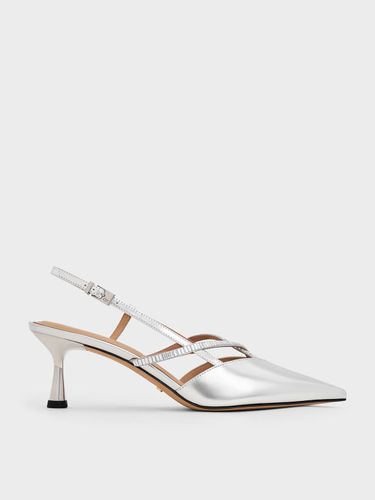 Charles & Keith - Metallic Leather & Satin Crystal-Embellished Slingback Pumps - Charles & Keith - Modalova