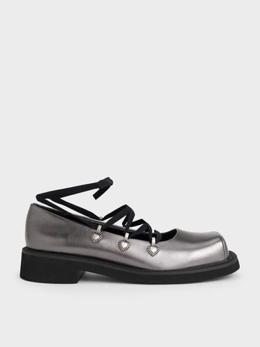 Charles & Keith - Metallic Heart-Embellished Lace-Up Ballet Flats - Charles & Keith - Modalova