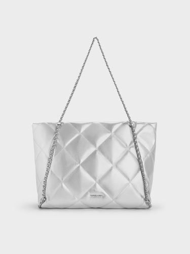 Charles & Keith - Apfra Metallic Quilted Chain-Embellished Tote Bag - Charles & Keith - Modalova