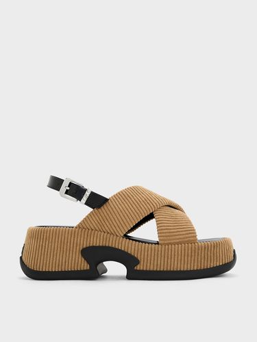 Charles & Keith - Caria Leather & Corduroy Platform Sandals - Charles & Keith - Modalova