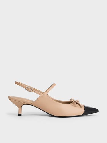 Charles & Keith - Bow Cap-Toe Kitten-Heel Slingback Pumps - Charles & Keith - Modalova