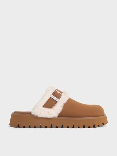 Charles & Keith - Hannah Textured Fur-Trim Buckled Mules - Charles & Keith - Modalova