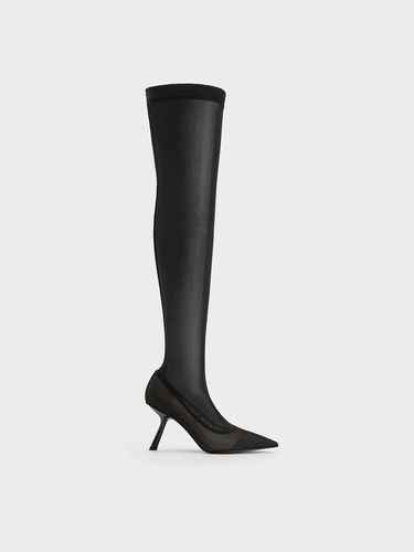 Charles & Keith - Mesh Slant-Heel Thigh-High Boots - Charles & Keith - Modalova