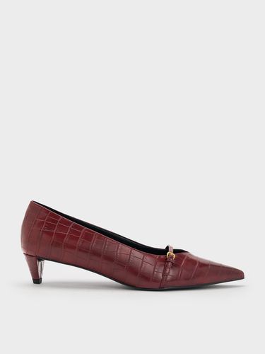 Charles & Keith - Croc-Effect Buckled Pointed-Toe Kitten-Heel Pumps - Charles & Keith - Modalova